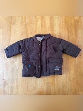 Absorba Brown Kids Quilted Puffer Jacket with Car Patch and Embroidery
